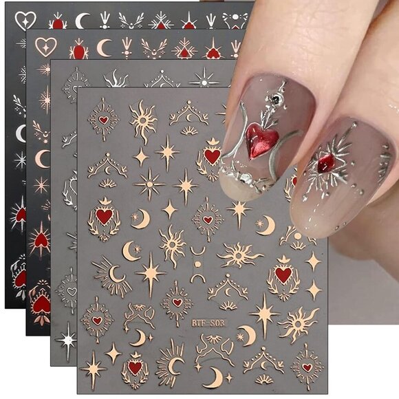 Other - 9 Sheets Moon Star Nail Art Stickers Decals Self-Adhesive Pegatinas Uñas Sun Nai